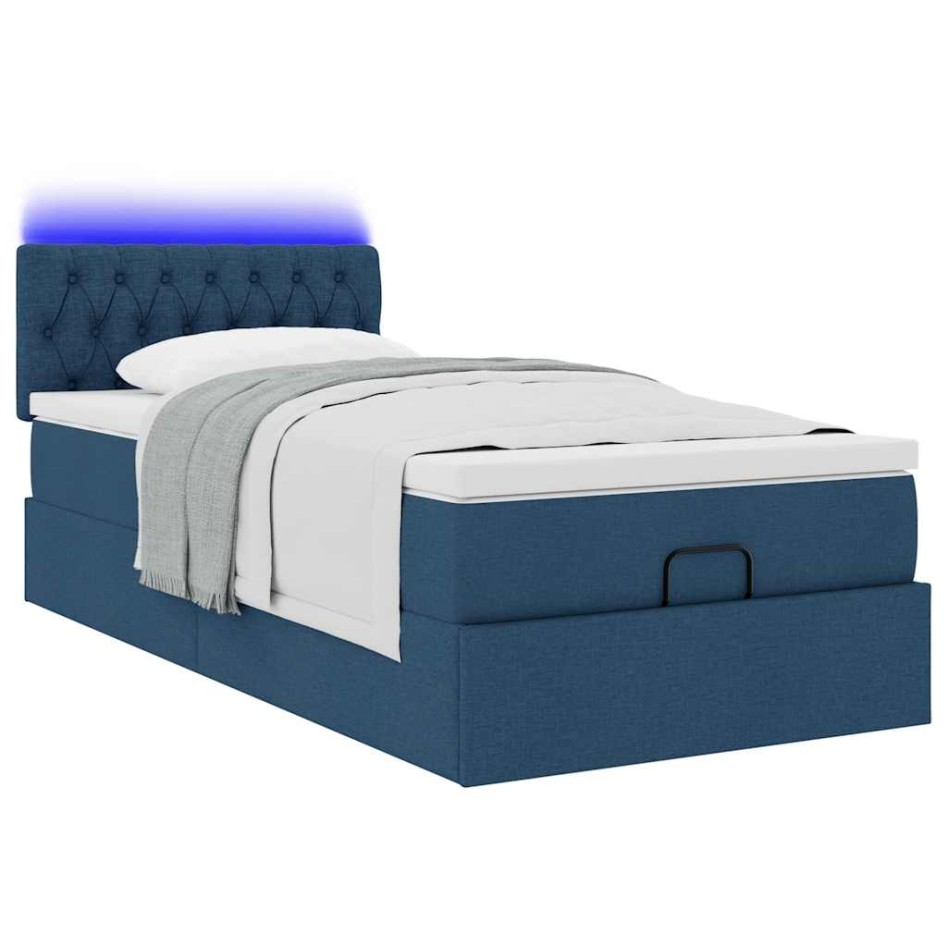 Cama otomana con colchón y luces LED azul 90x200 cm