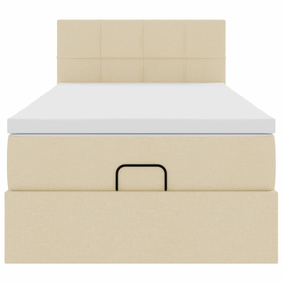 Cama otomana con colchón de tela color crema 100x200