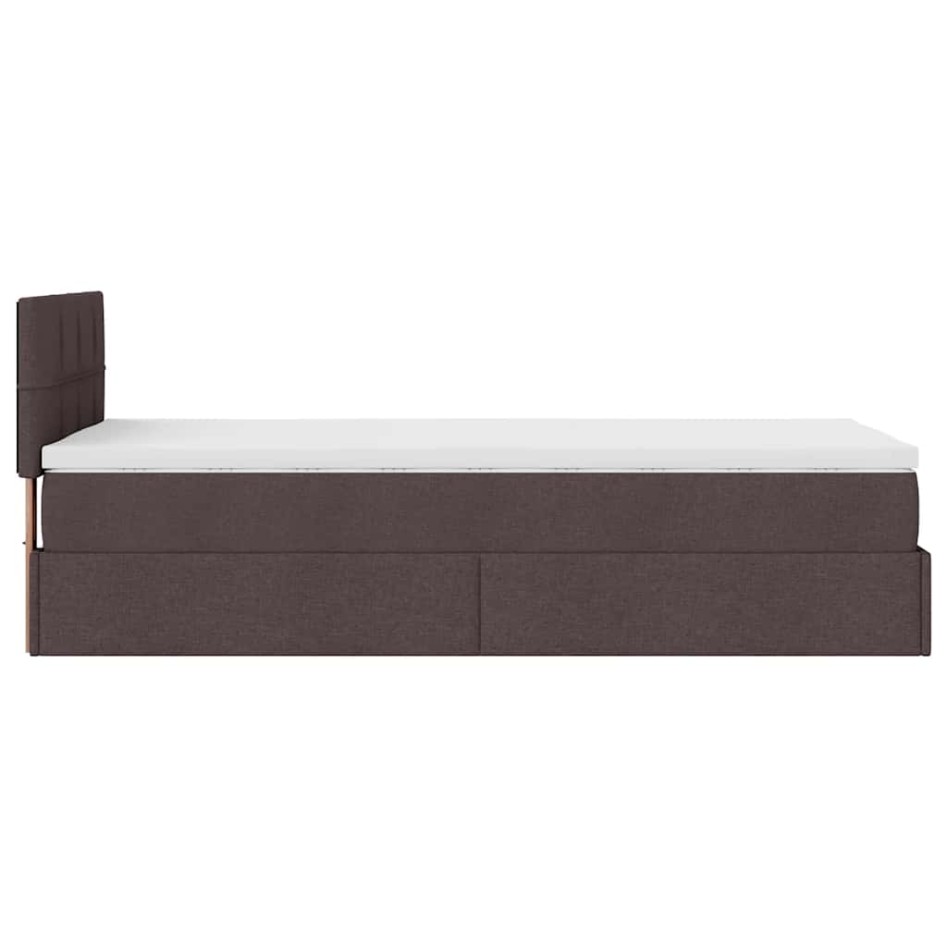 Cama otomana con colchón y LED tela marrón oscuro 90x200