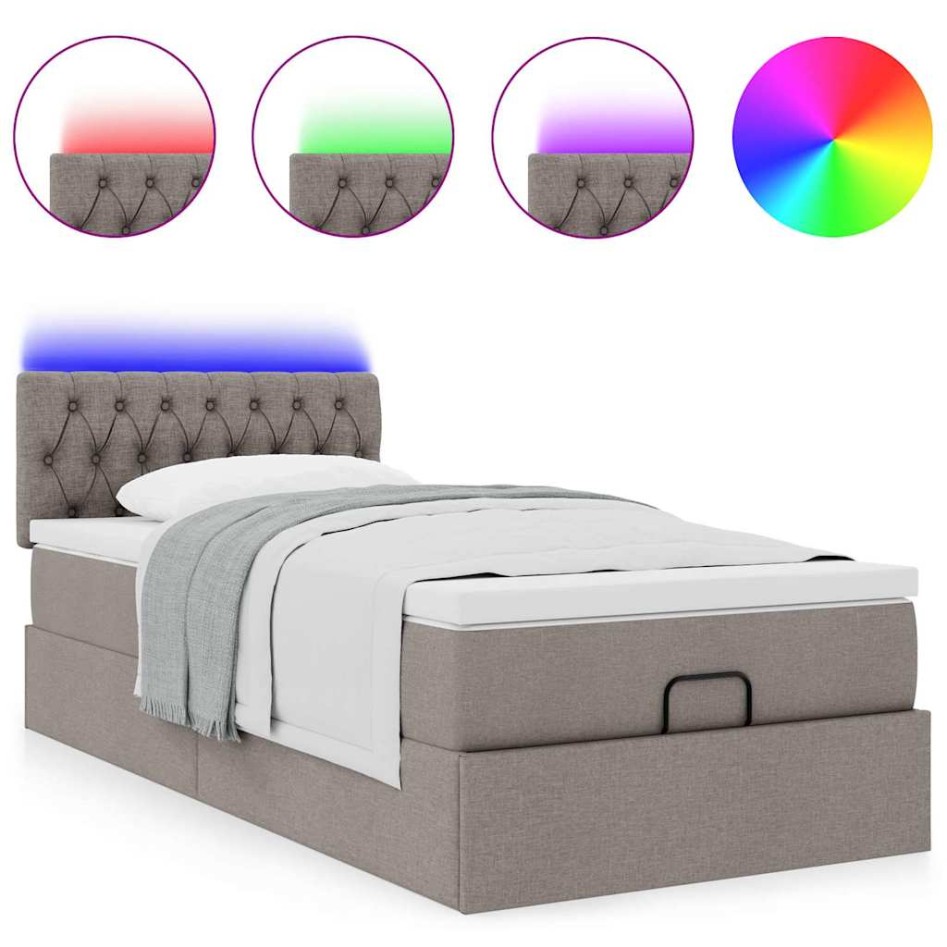 Cama otomana con colchón y luces LED tela gris taupé 90x200