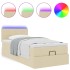 Cama otomana con colchón y luces LED tela crema 90x200
