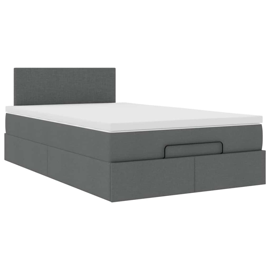 Cama otomana con colchón y LED tela gris oscuro 120x200