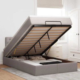 Estructura de cama otomana colchón tela gris pardo