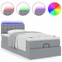 Cama otomana con colchón y LED tela gris claro 90x200