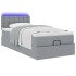 Cama otomana con colchón y LED tela gris claro 90x200