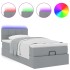 Cama otomana con colchón y LED tela gris claro 90x200