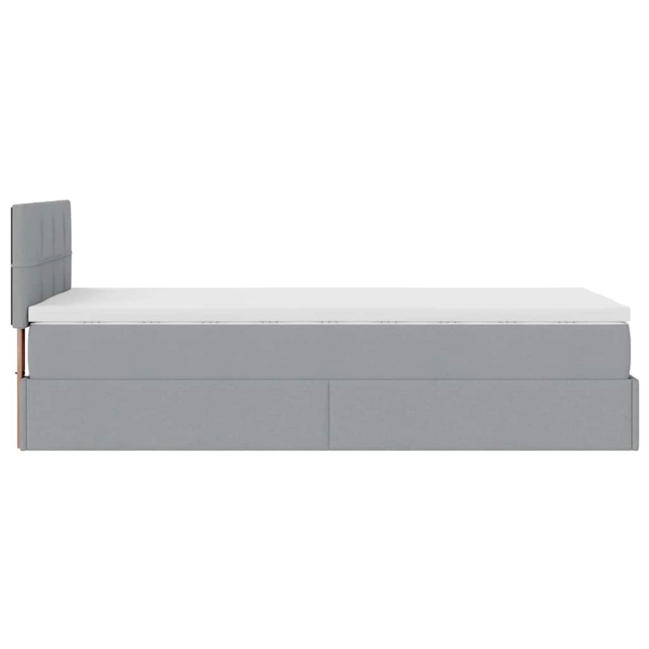 Cama otomana con colchón y LED tela gris claro 90x200