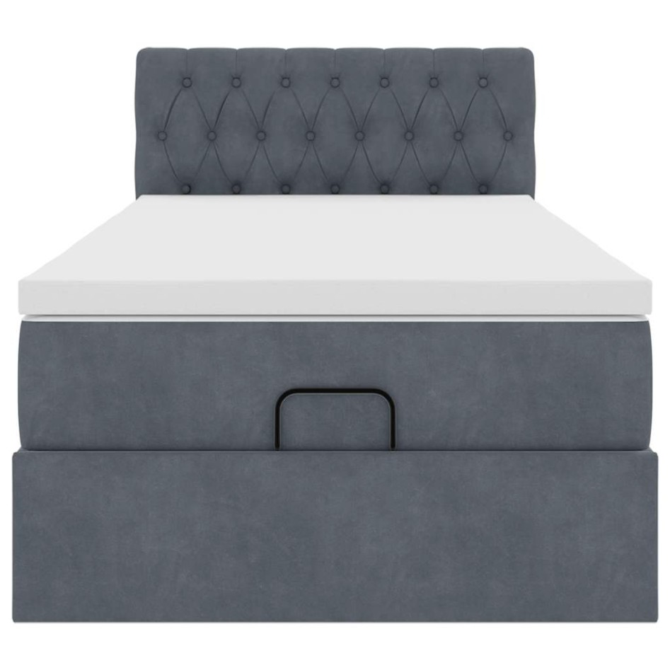 Estructura cama otomana colchón terciopelo gris