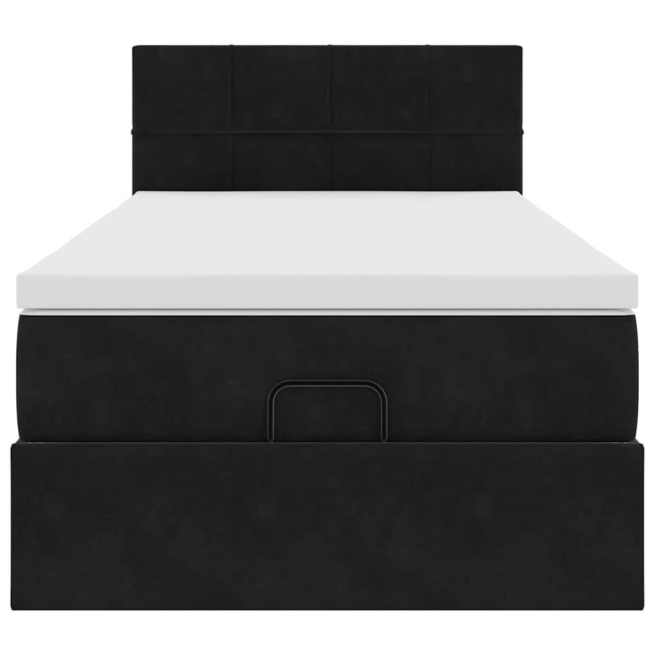 Estructura cama otomana colchón terciopelo negra 90x190