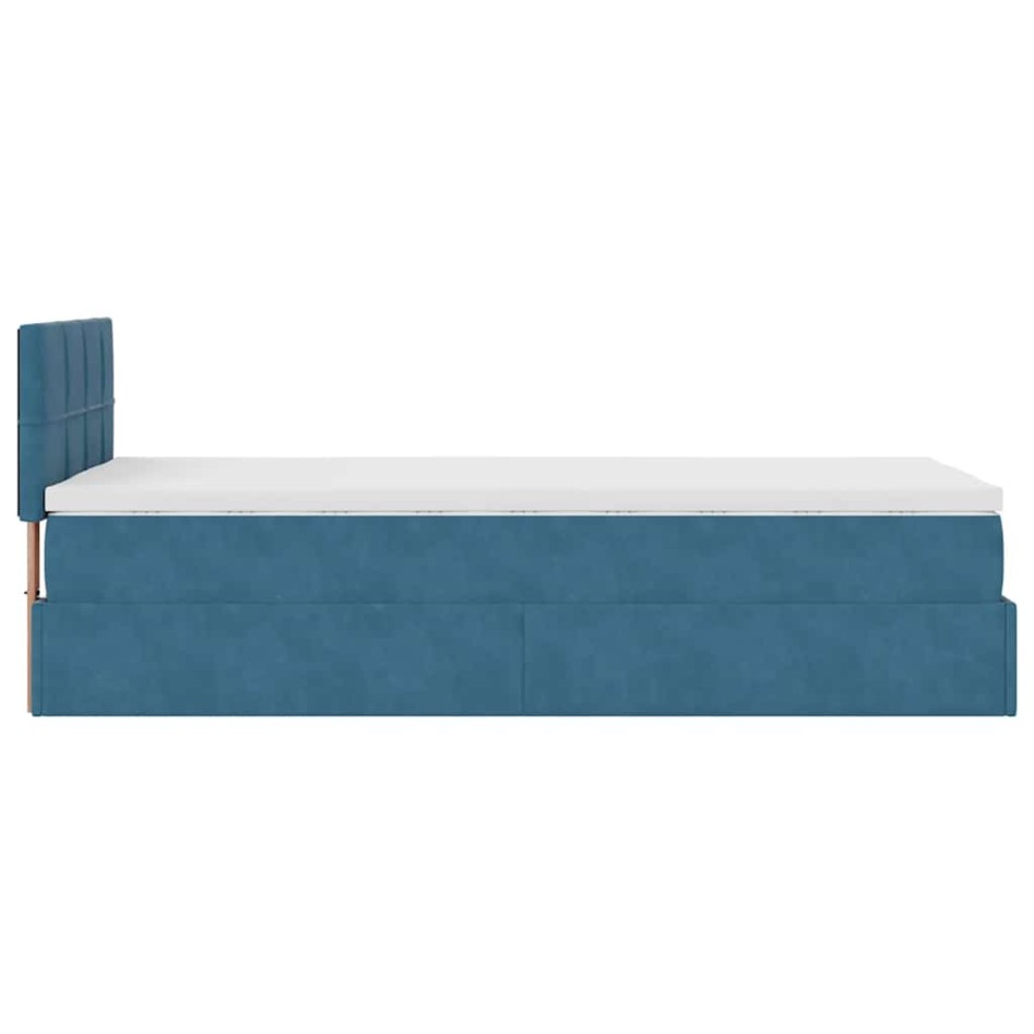 Estructura de cama otomana colchón terciopelo azul