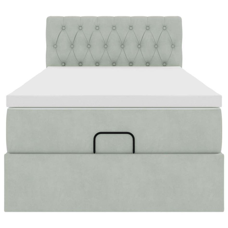Estructura cama otomana colchón terciopelo gris claro