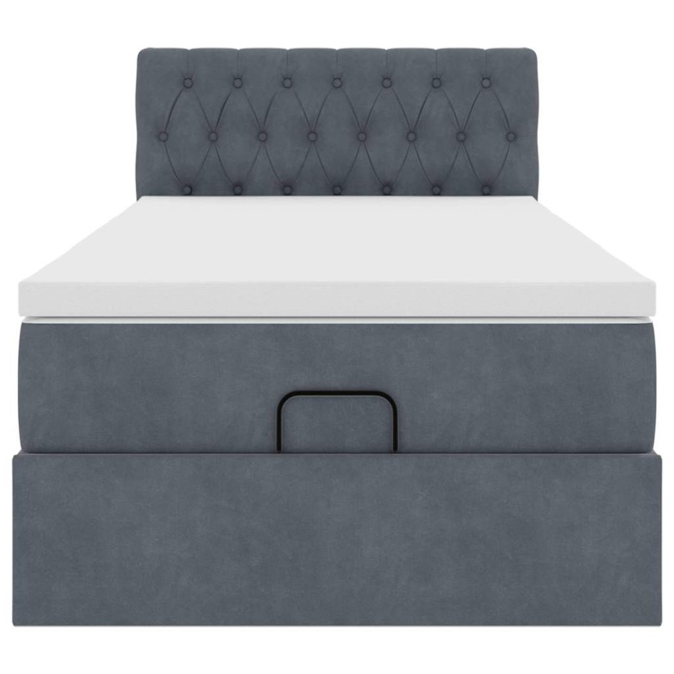 Estructura cama otomana colchón terciopelo gris oscuro