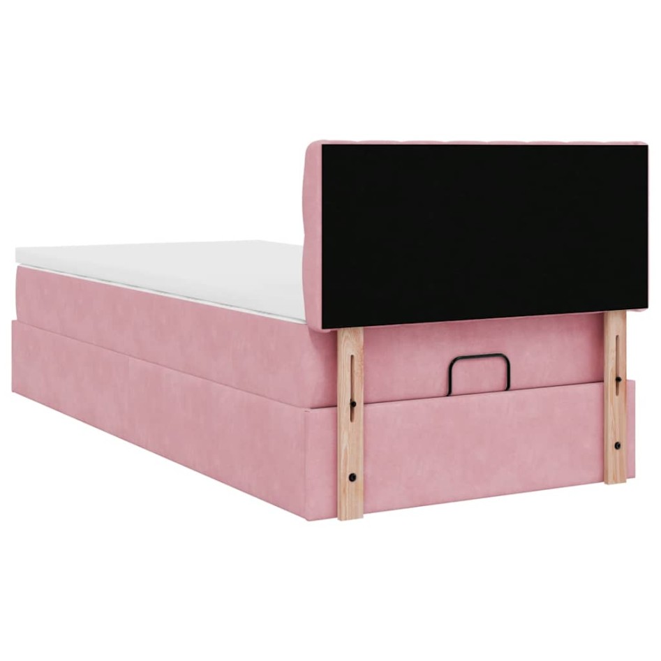 Cama otomana con colchón y LED terciopelo rosa 80x200
