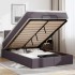 Estructura cama otomana colchón cuero sintético gris