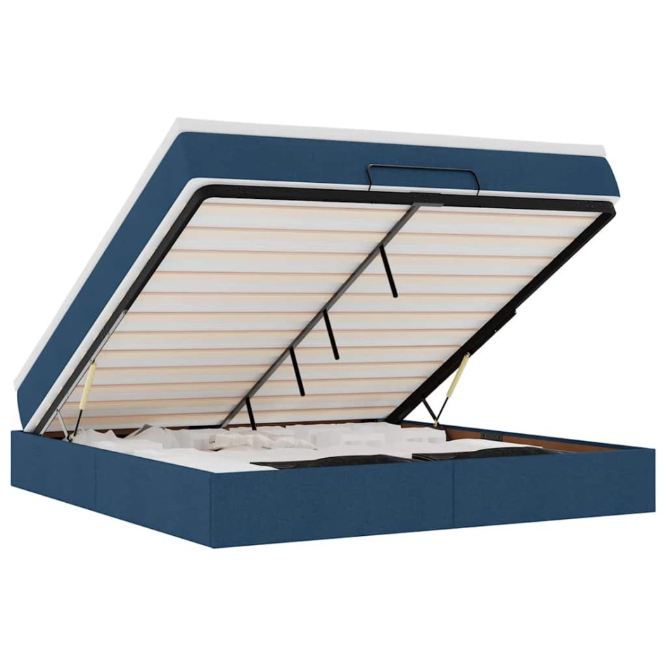 Estructura de cama otomana con colchón tela azul 160x200