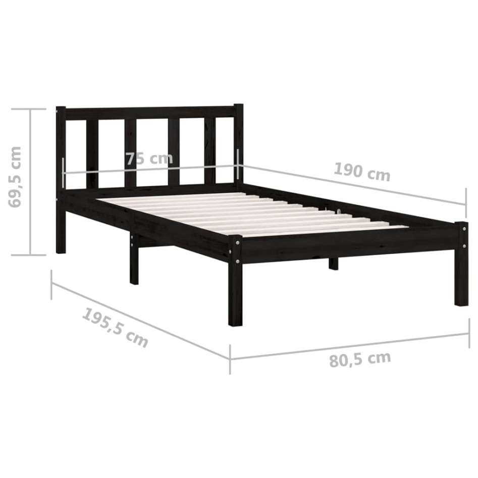 Estructura de cama madera maciza de pino negro 75x190
