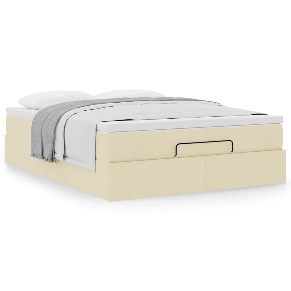 Estructura de cama otomana con colchón tela crema