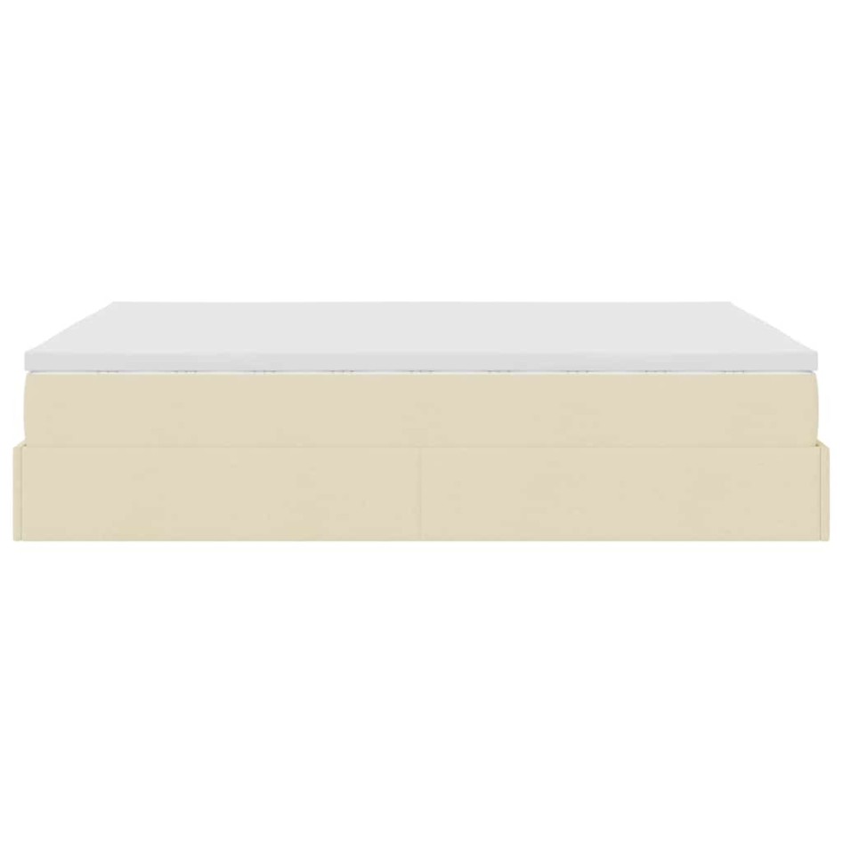 Estructura de cama otomana con colchón tela crema