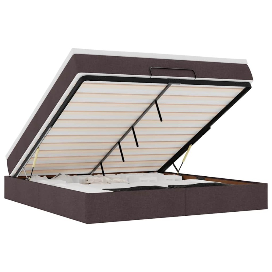 Estructura cama otomana colchón tela marrón oscuro