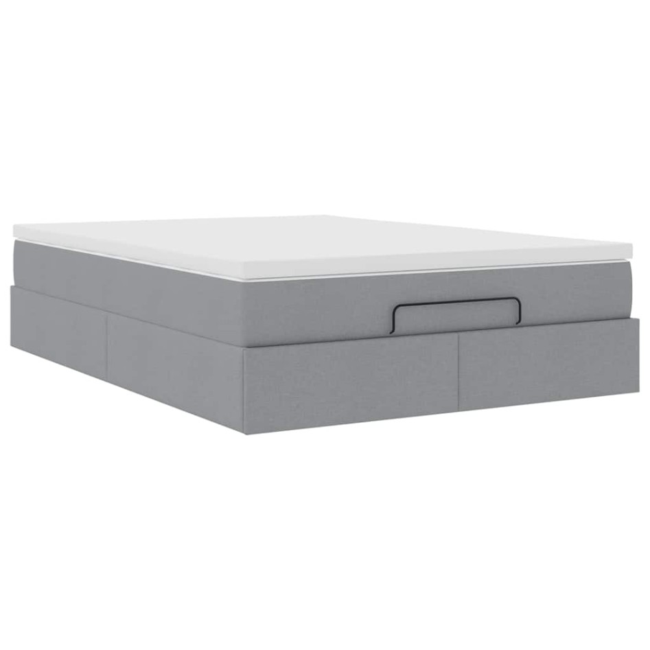 Estructura cama otomana colchón tela gris claro