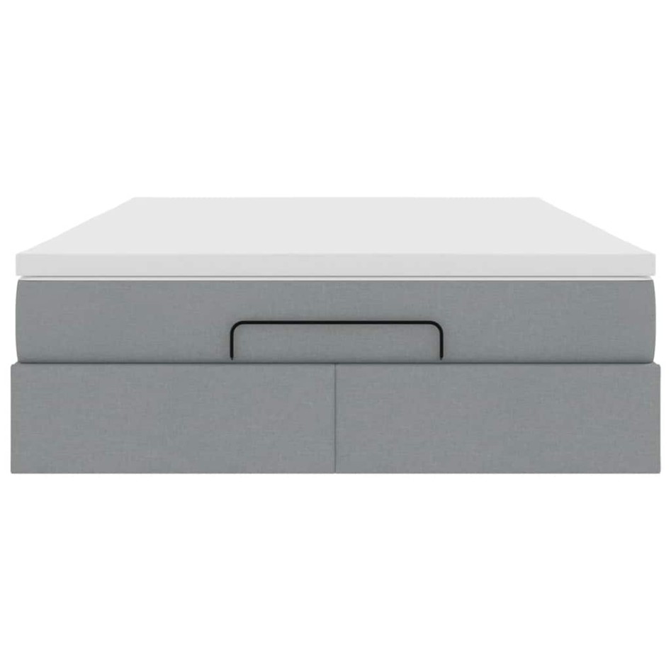 Estructura cama otomana colchón tela gris claro