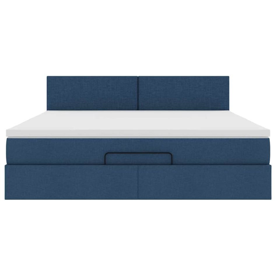 Estructura de cama otomana con colchón tela azul 160x200