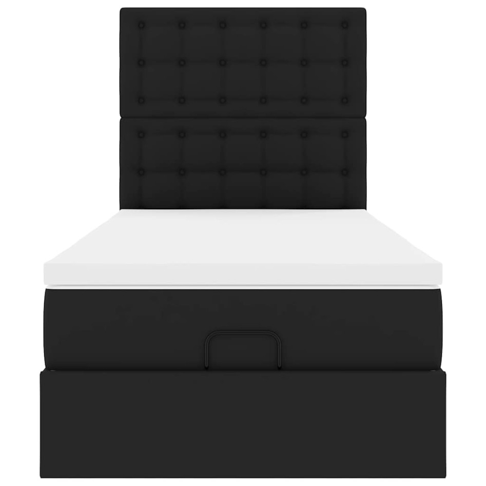 Cama otomana colchón cuero sintético negra