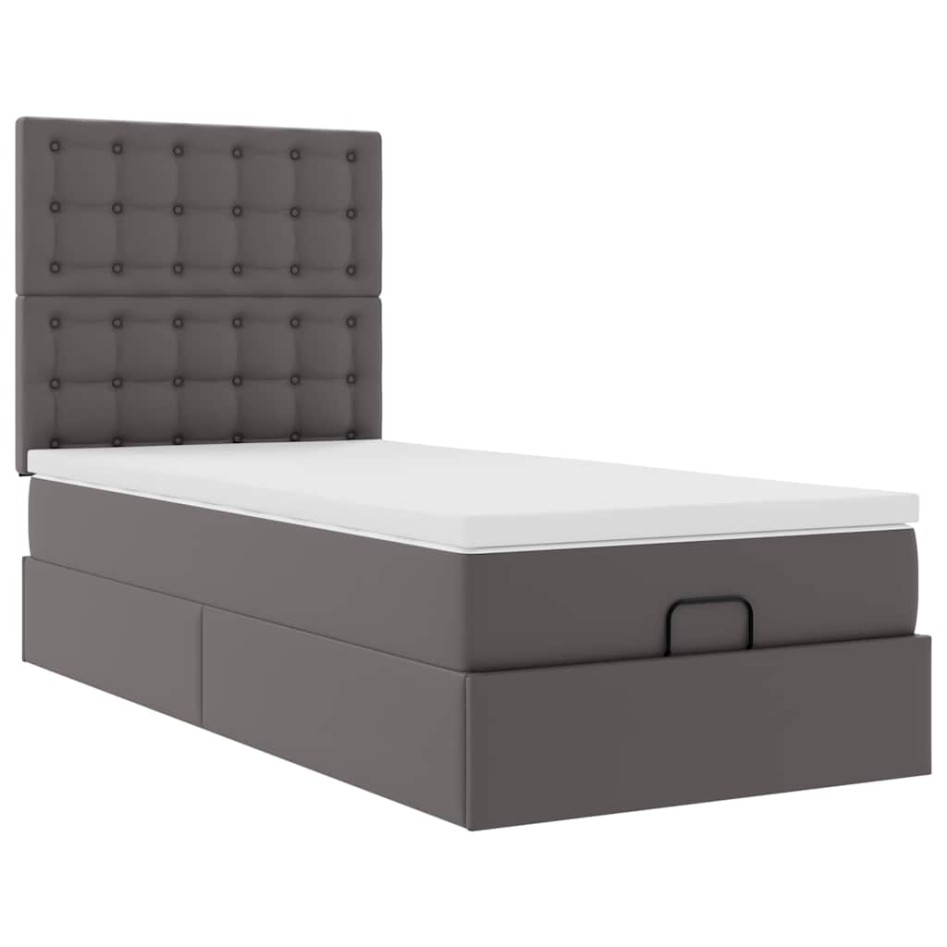 Cama otomana colchón cuero sintético gris 90x200
