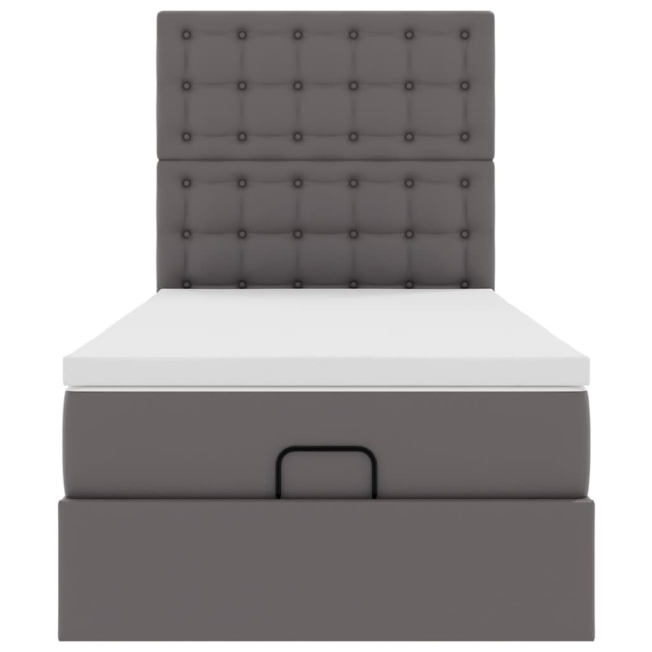 Cama otomana colchón cuero sintético gris 90x200