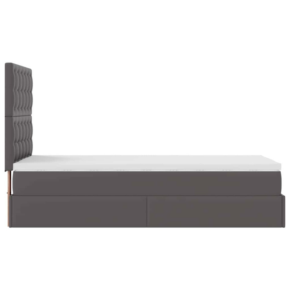 Cama otomana colchón cuero sintético gris 90x200