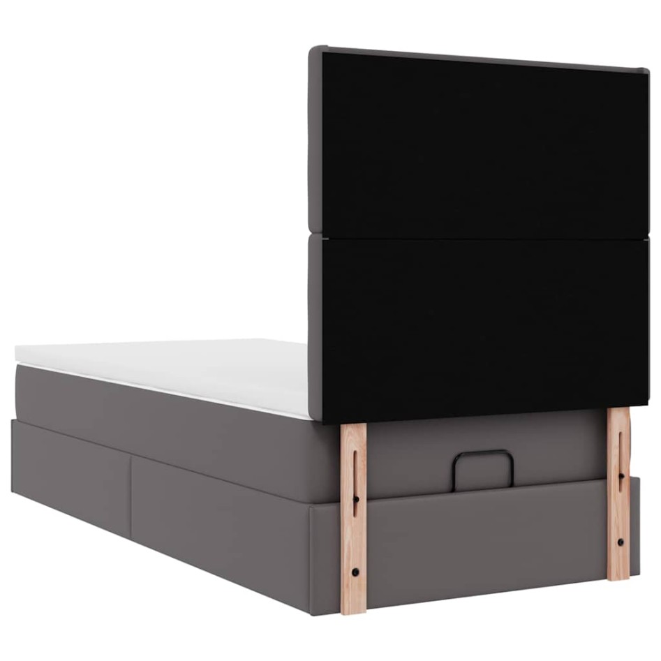 Cama otomana colchón cuero sintético gris 90x200