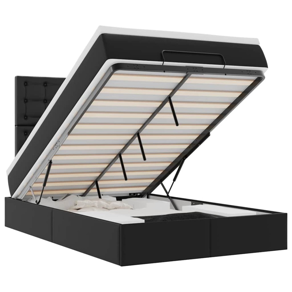 Estructura cama otomana colchón cuero sintético negro