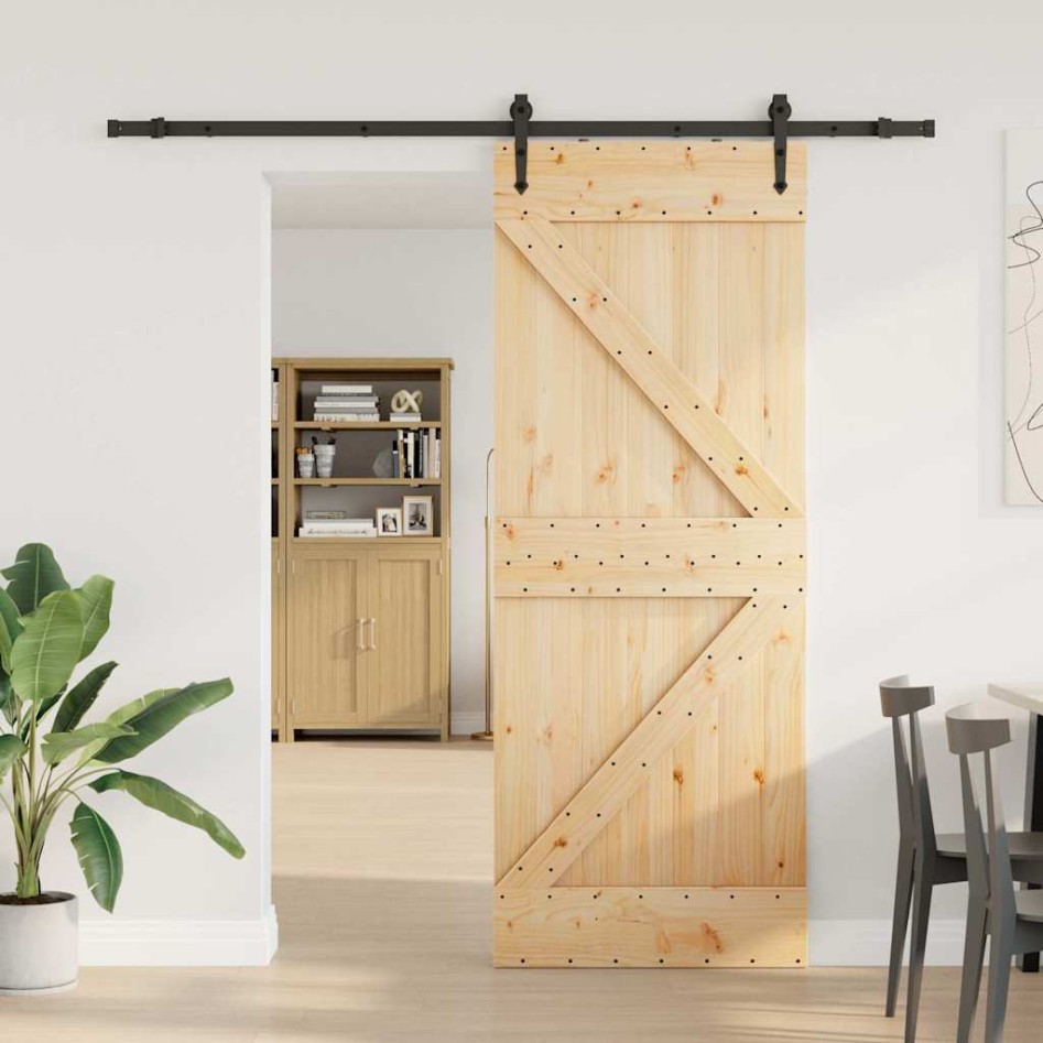 Puerta corredera con herrajes madera maciza de pino 80x210