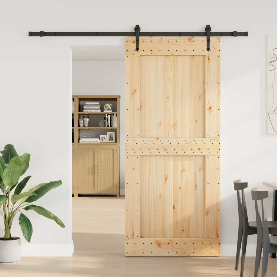 Puerta corredera con herrajes madera maciza de pino 100x210