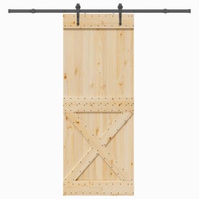 Puerta corredera con herrajes madera maciza de pino 90x210