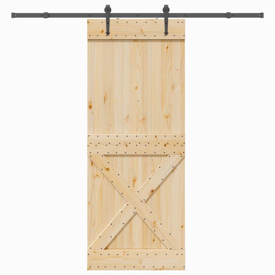 Puerta corredera con herrajes madera maciza de pino 90x210