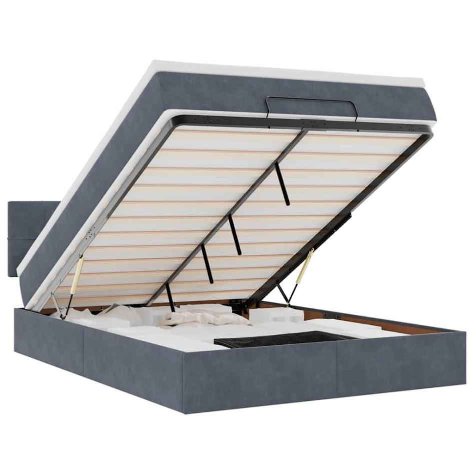 Estructura cama otomana colchón terciopelo gris