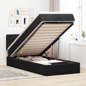 Cama otomana con colchón y luces LED terciopelo negro