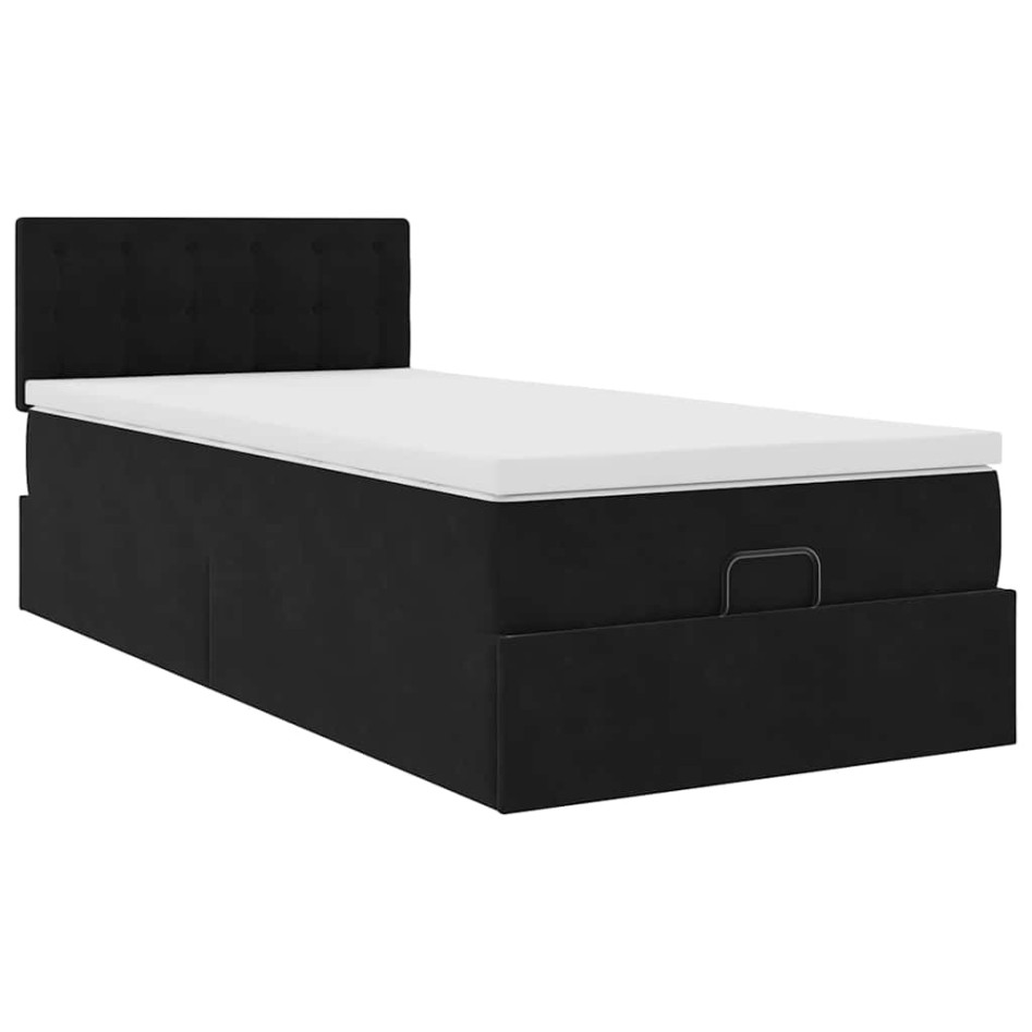 Cama otomana con colchón y luces LED terciopelo negro