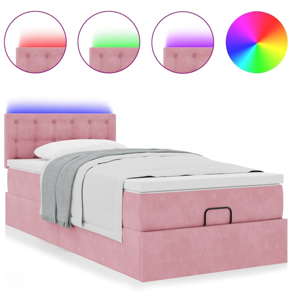 Estructura cama otomana con colchón terciopelo rosa