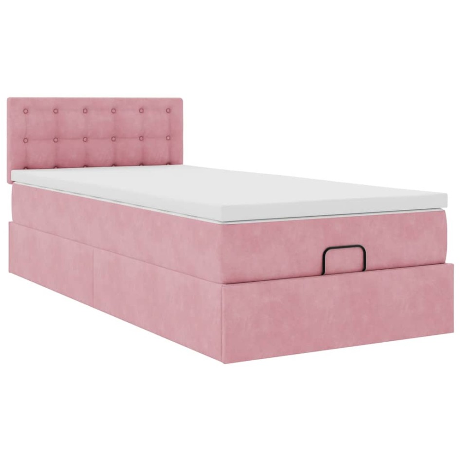 Estructura cama otomana con colchón terciopelo rosa
