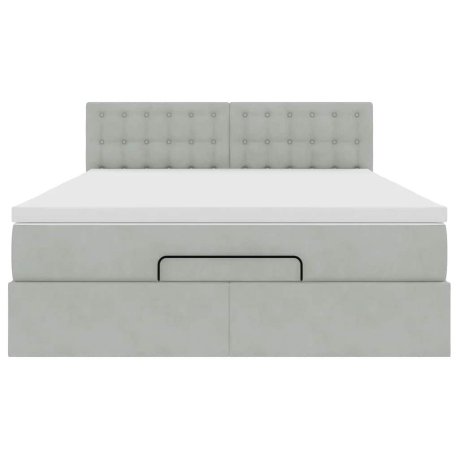 Estructura cama otomana colchón terciopelo gris claro