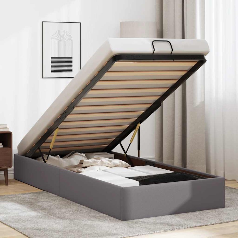 Estructura de cama otomana sin colchón gris 90x200