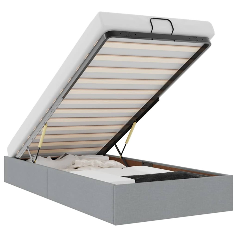 Estructura de cama otomana sin colchón tela gris claro