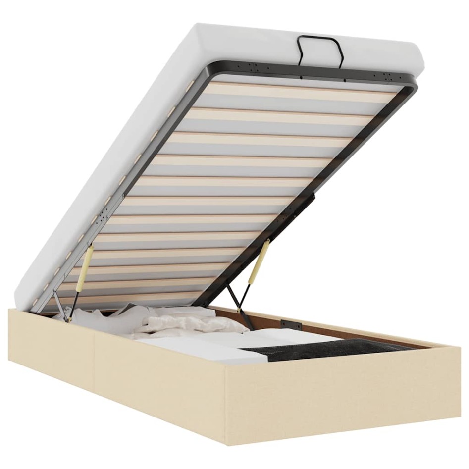 Estructura de cama otomana sin colchón tela crema