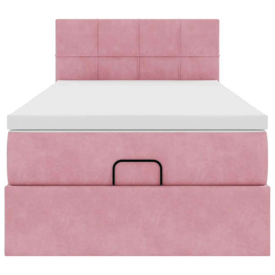 Estructura cama otomana con colchón terciopelo rosa