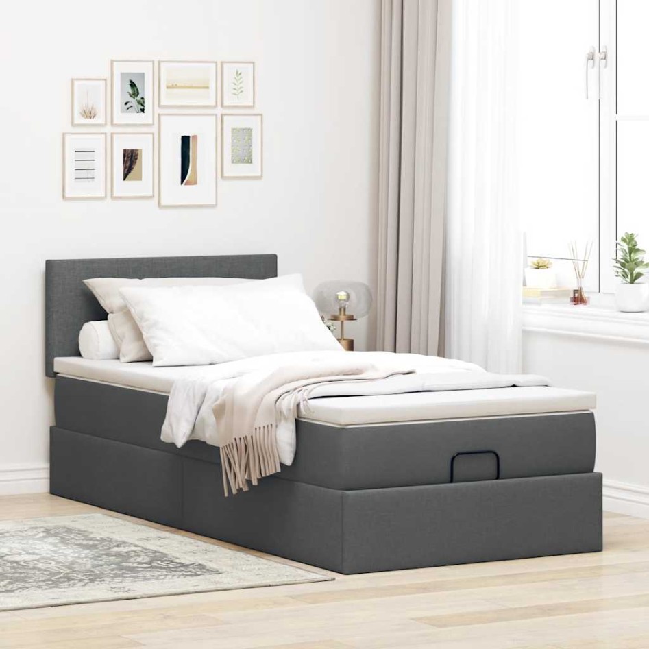 Cama otomana con colchón gris oscuro 90x200 cm