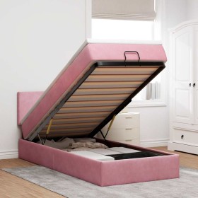 Estructura cama otomana con colchón terciopelo rosa