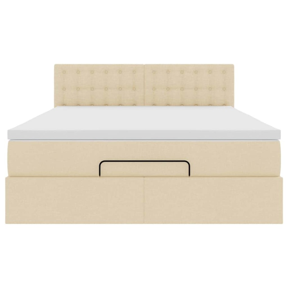 Cama otomana con colchón de tela color crema 140x200