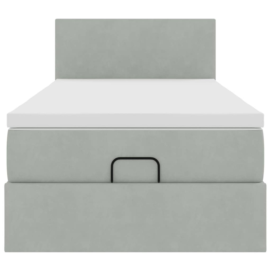 Estructura cama otomana colchón terciopelo gris claro
